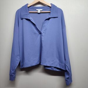 Athleta Cropped Light Sweater Women Size XL Purple Collared Athleisure Active